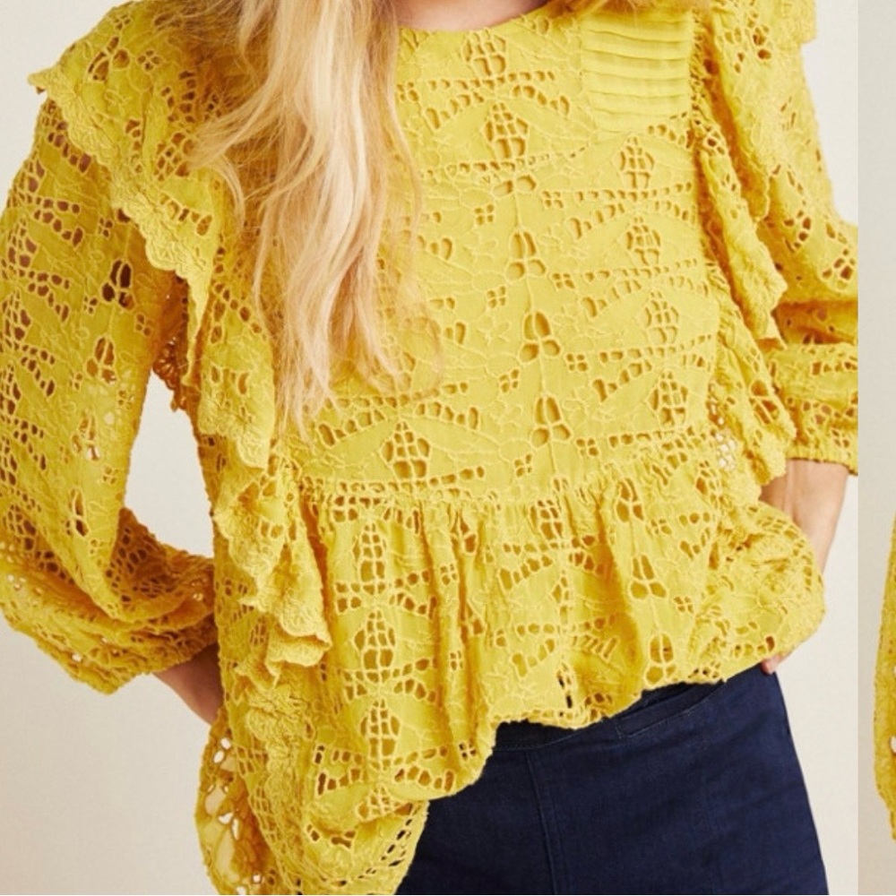 Anthropologie Women’s Clementine Eyelet Top Blouse Size 10 Boho Prairie Feminine